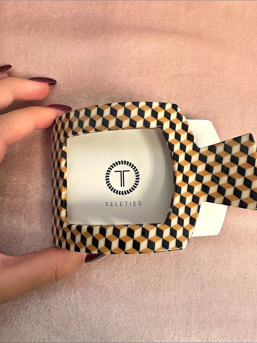 TELETIES Gone Glamping Geometric Hair Clip Black & White NWT